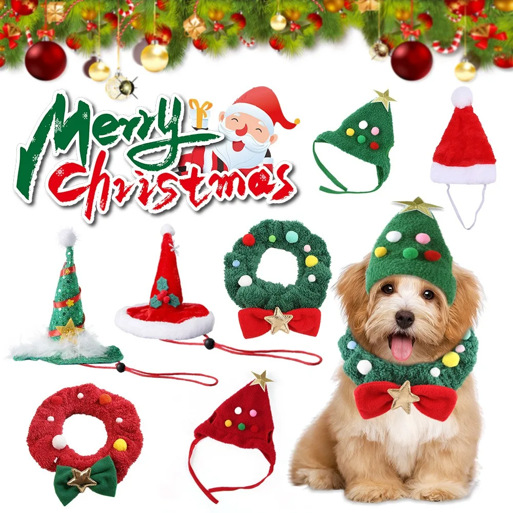 

2025 New Fashion Hot Sale New Products Christmas Pet Dress Up Hat Trend All-match Bib Set Cat Dog Hat Bib Saliva Towel