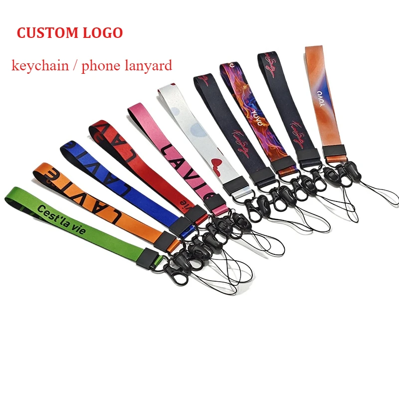 100PCS Free Custom Key Lanyards Customized Logo Heat Transfer Full Colorful Printing Mobile Phone Straps Wrist Strap