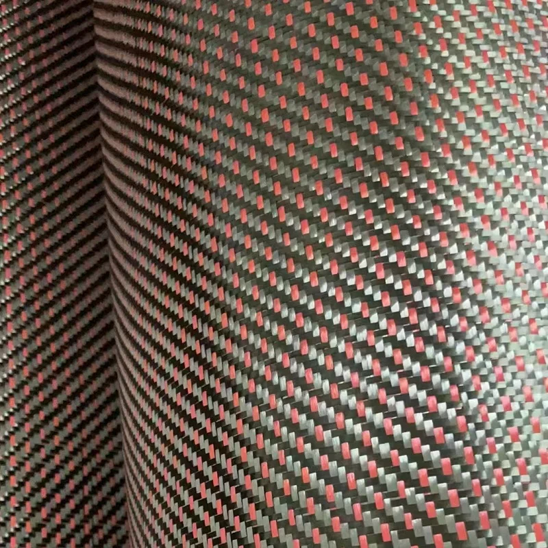 Kafu KFAC230 carbon fiber and Kevlar blended fabric black red mixed twill carbon fabric jacquard