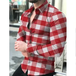 2024 New Best-selling Fashion Casual Minimalist Men's Shirt Plaid Stripe Spring/summer Men's Lapel Button Long Sleeved Shirt 6XL