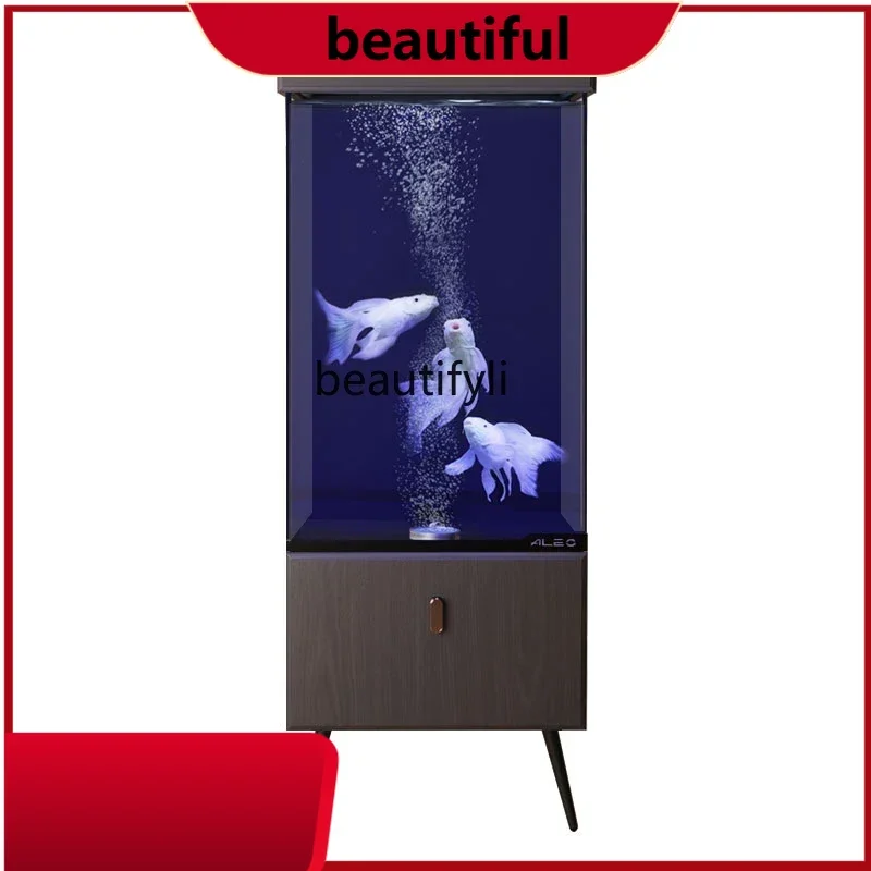 

fish tank ultra-white glass, butterfly carp goldfish tank living room vertical floor integrated aquarium H