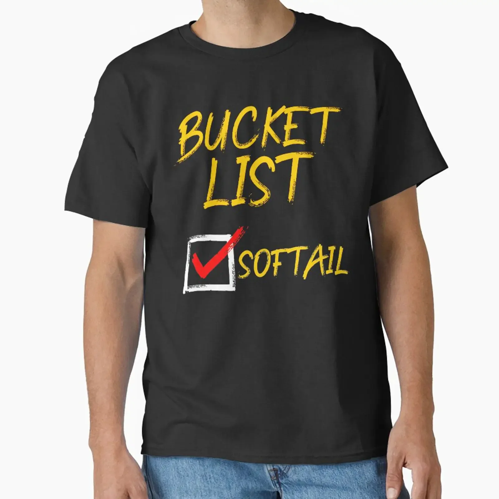 Softail Motorcycle Bucket List Funny Classic T Shirt vintage Washed Stretched Slightly Breathable Casual Top For Everyday Wear