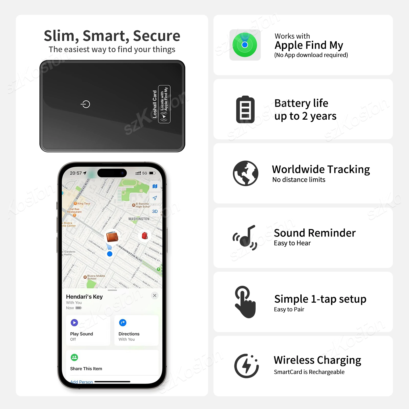 Wallet Track Card Works with iOS Find My App Item GPS Location Tracker Wireless Charging Smart iTag Card Car Finder for iPhone