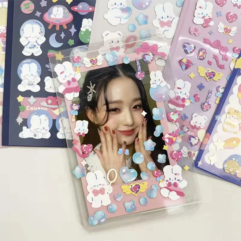 Cartoon Cute Animals Laser Material Sticker Kawaii Dolphin Bear Rabbit Planner Diary Decorative Stationery наклейки Pegatinas