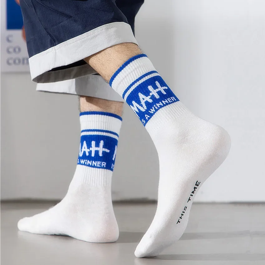 Unisex Women\'s Long Socks Middle Tube Korean Cute Letter White Vintage Gyaru Fashion Style Male Sock Funny Woman Girls Print