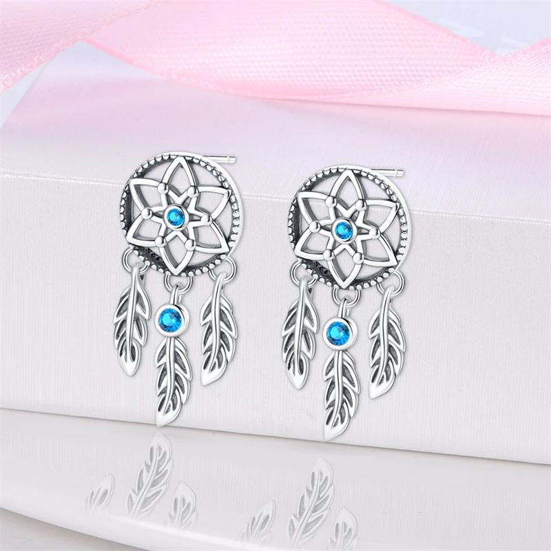Hot Sales Pink Heart-Shaped Women Earrings 925 Sterling Silver Angel Dreamcatcher Star Earrings Fashion Birthday Jewelry Gifts image 5