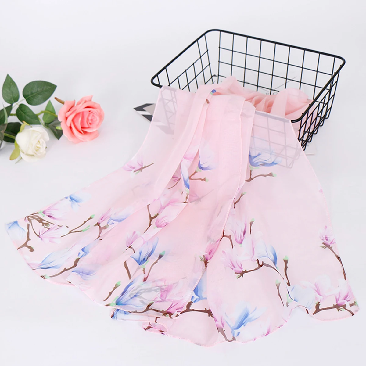 Fashion Chiffon Scarf Floral Printed Hijab For Women Muslim Summer Shawl Beach Thin Wraps Uv Protection Headband 150*50cm