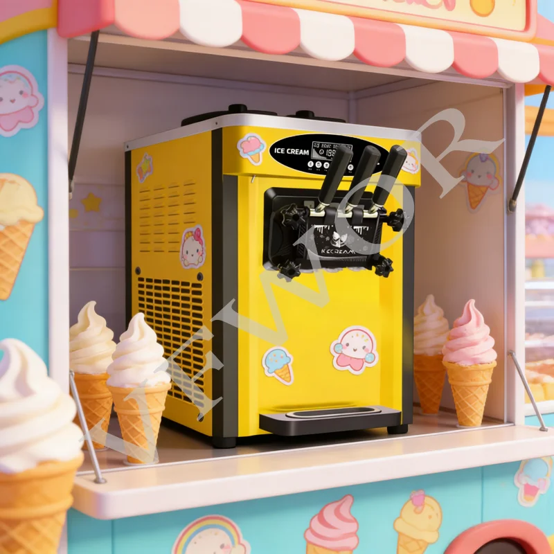 Multi - Color Commercial Ice Cream Machine New Design Automatic Three Flavors Soft Serve Ice Cream Making Machine