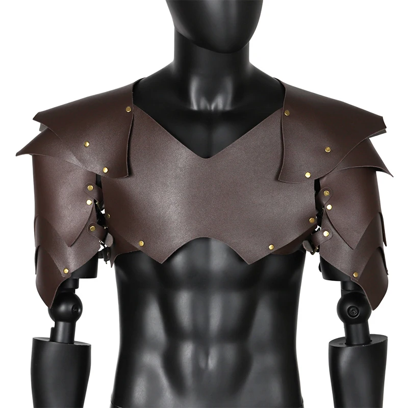 Mannen Middeleeuwse Viking Pirate Schouderpantser Borstharnas Pu Lederen Gladiator Viking Ridder Cover Cape Larp Anime Cosplay Kostuum