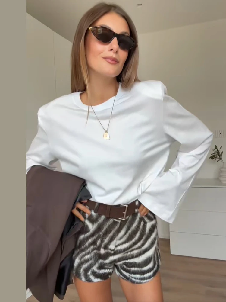 Women Zebra Striped 2 Piece Matching Set Zip Collar Cropped Jacket And Shorts Trendy Streetwear Outfit