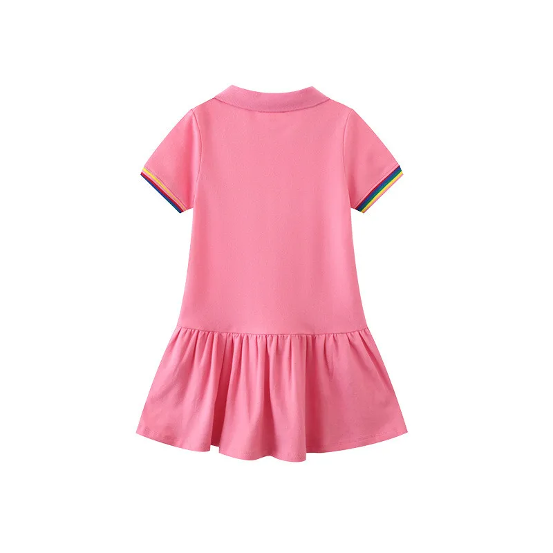Jumping Meters 2-7T New Arrival Unicorn Embroidery Princess Collar Dresses For Summer Short Sleeve Hot Selling Baby Costume Tops