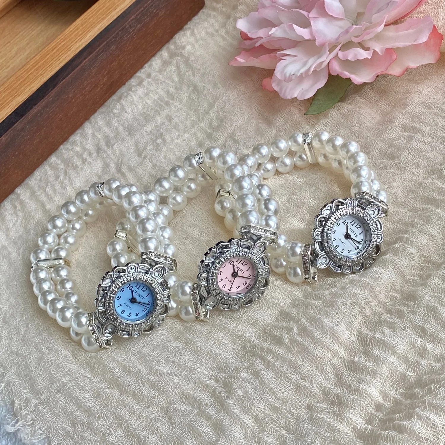Damen-Doppelreihen-Perlen-Quarzuhren für Kinder, elastisches Armband, arabisches digitales Zifferblatt, einfache Uhr für Kinder, modische Studenten-Armbanduhr – Detail 12