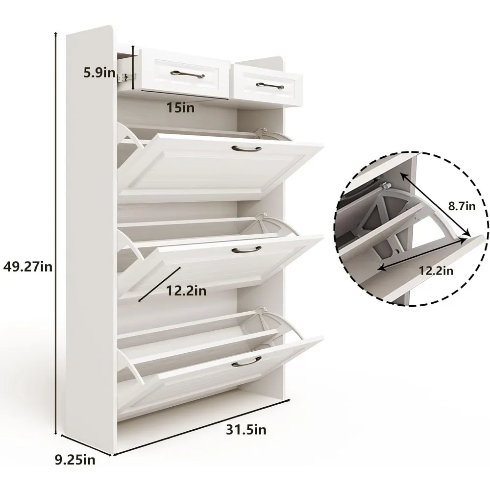 Shoe Cabinet, Entryway Cabinet Wooden Shoe Rack with 3 Flip Drawers and 2 Drawers, 3-Tier Adjustable Shelves Shoe Cabinet