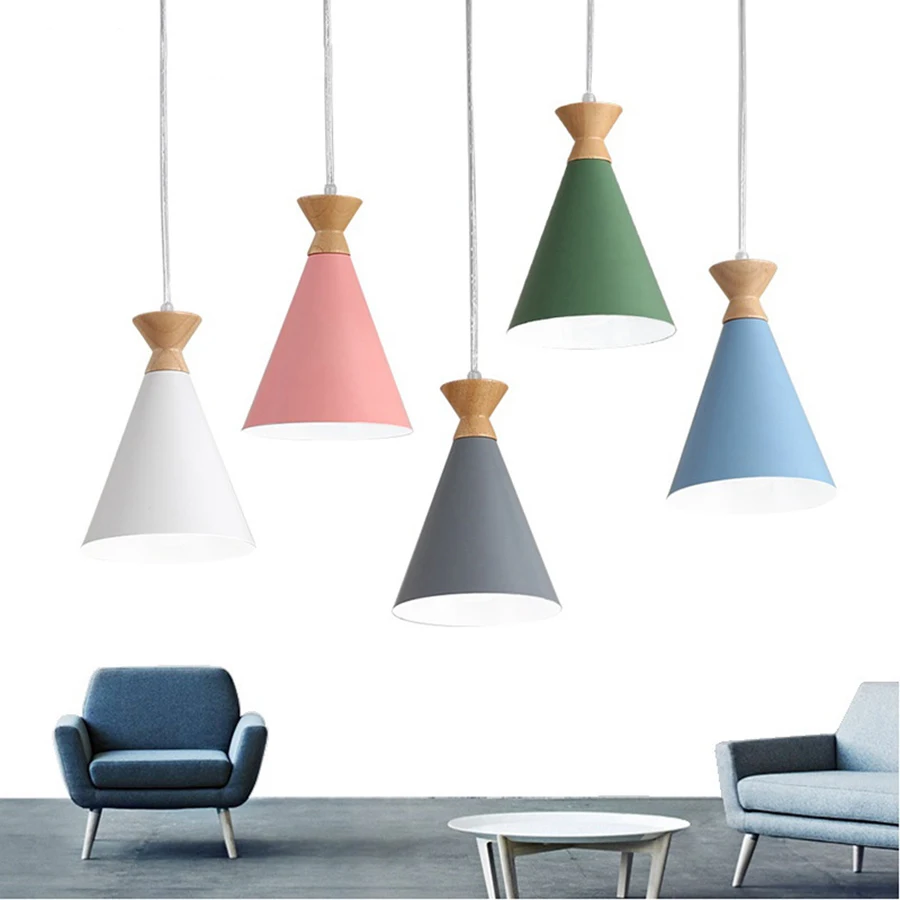 

Nordic Pendant Light Hanging Lamp Restaurant Modern Bar Counter Bedroom Bedside Small E27 Wood Aluminum Macaron Home Decor Lamp