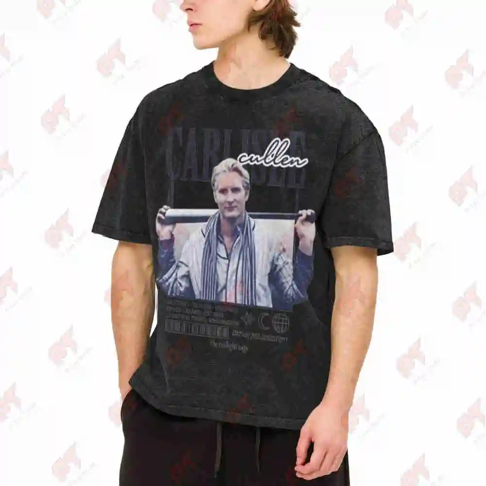 Twilight Carlisle Cullen Baseball Vintage Washed Tee Pure Cotton T-Shirt