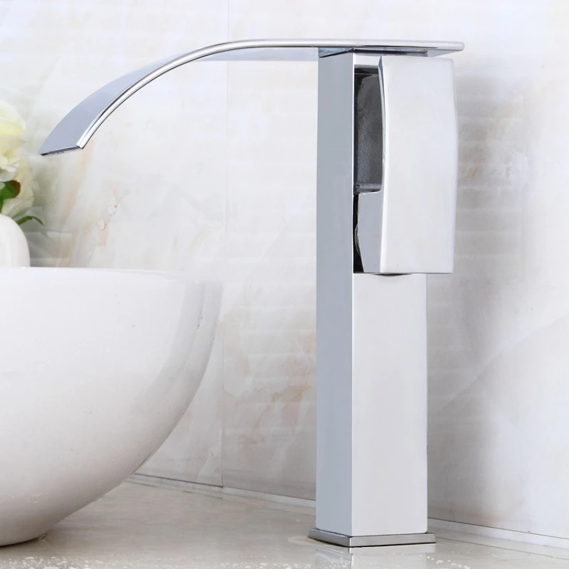 

Смеситель для раковины, высокий горячий и холодный водопад, ванная комната, туалет, туалет, квадратный, хромированный, с широким горлышком, брызгозащищенный