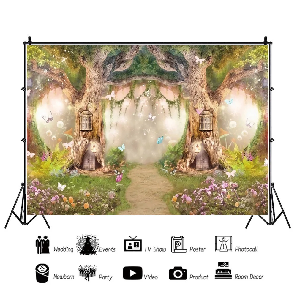 Dreamy Fairytale Forest Photography Background Castle Wonderland Jungle Mushroom Baby Birthday Party Decor Photo Studio Props