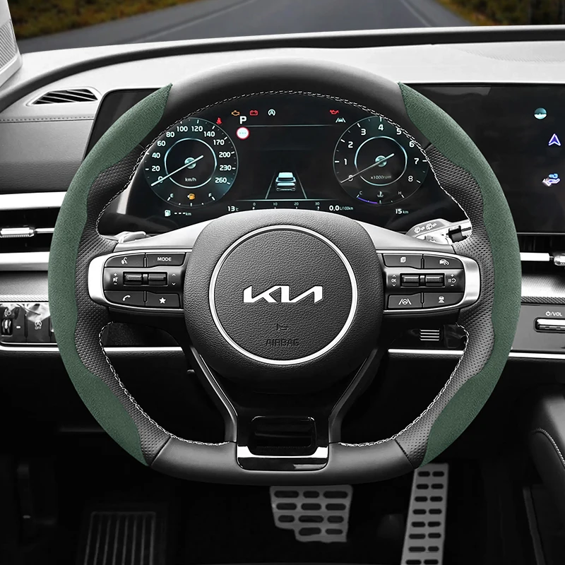 Suitable for Kia Anti-Slip Buckle Segmented Suede Steering Wheel Cover Suitable for Ceed Jd Picanto Sportage 3 Rio 4 Ev3 Cerato 2 Stonic Xceed Morning K3 Niro Soul K4 Forte Stinger K5 Dl3