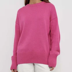 Girocollo donna pullover lavorati a maglia solidi Splice maglioni larghi a maniche lunghe spessi caldi solidi Casual top autunno inverno 2023