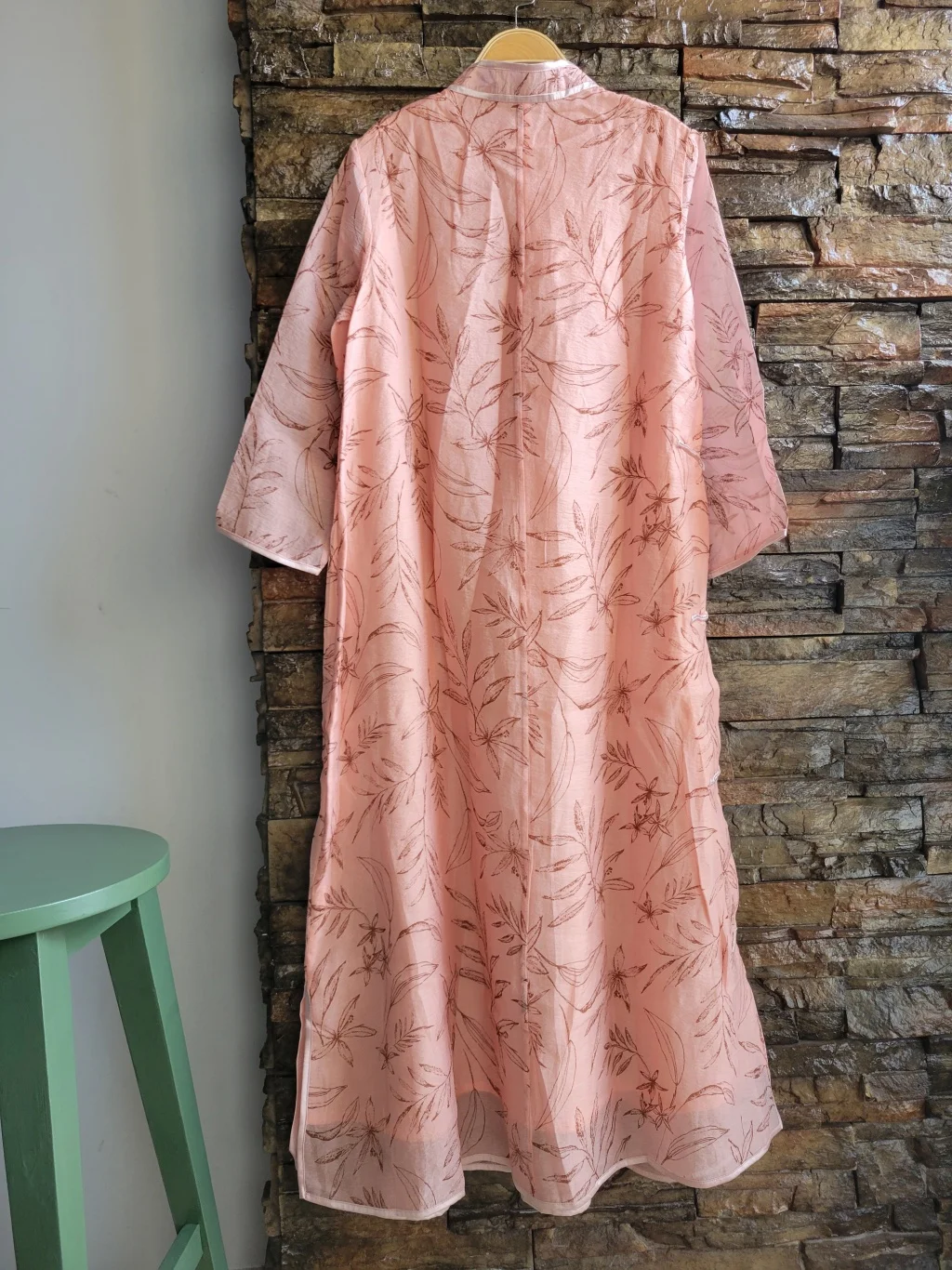 Chinese style cheongsam Pink printing silk linen fabrics long dresses Vintage Slant Cardigan Straight dresses Woman clothing