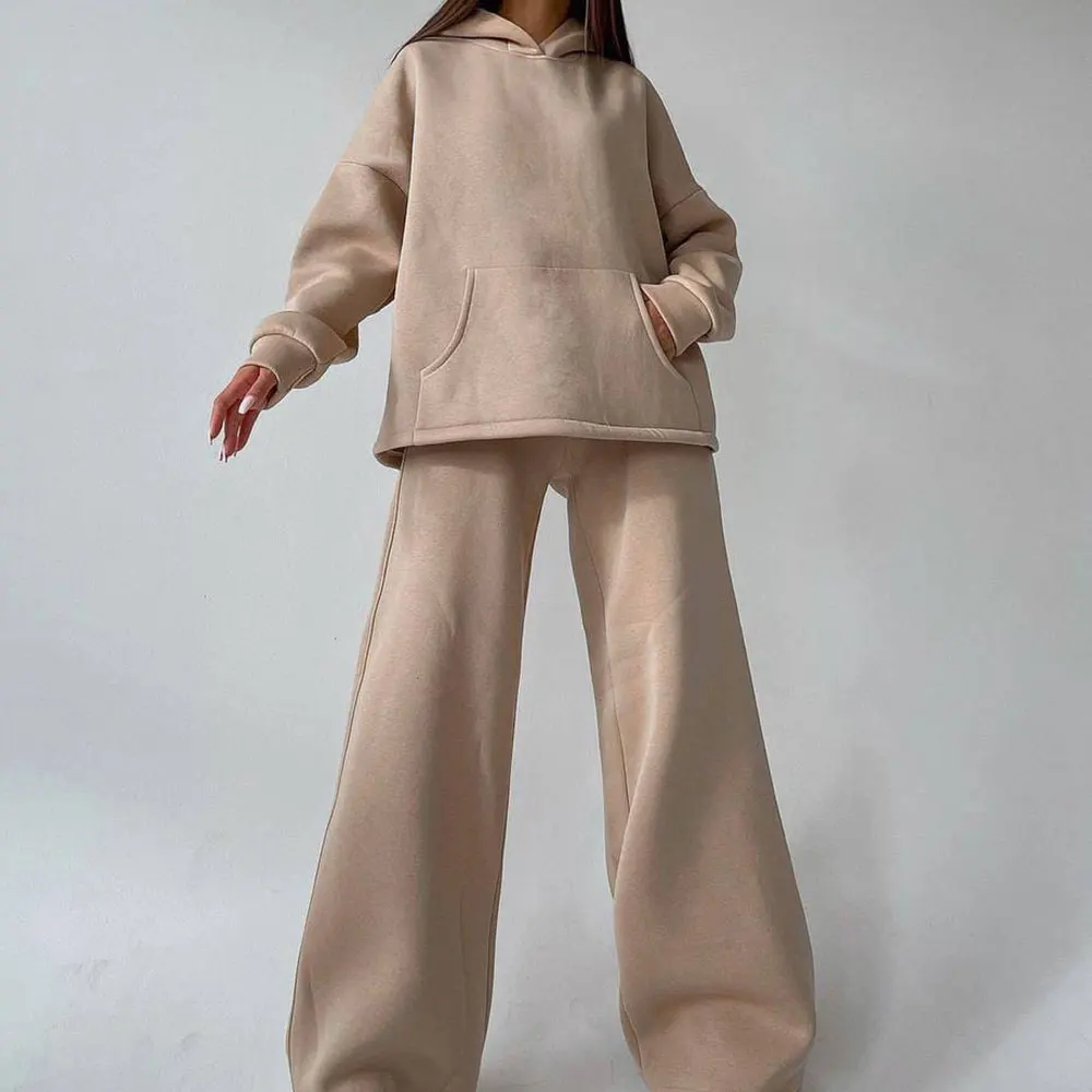 Women Sweatpants and Hoodie Set Oversized Tracksuit Two Pieces Set Hooded Pullover Wide Leg Trousers Suit Oversized Outfits