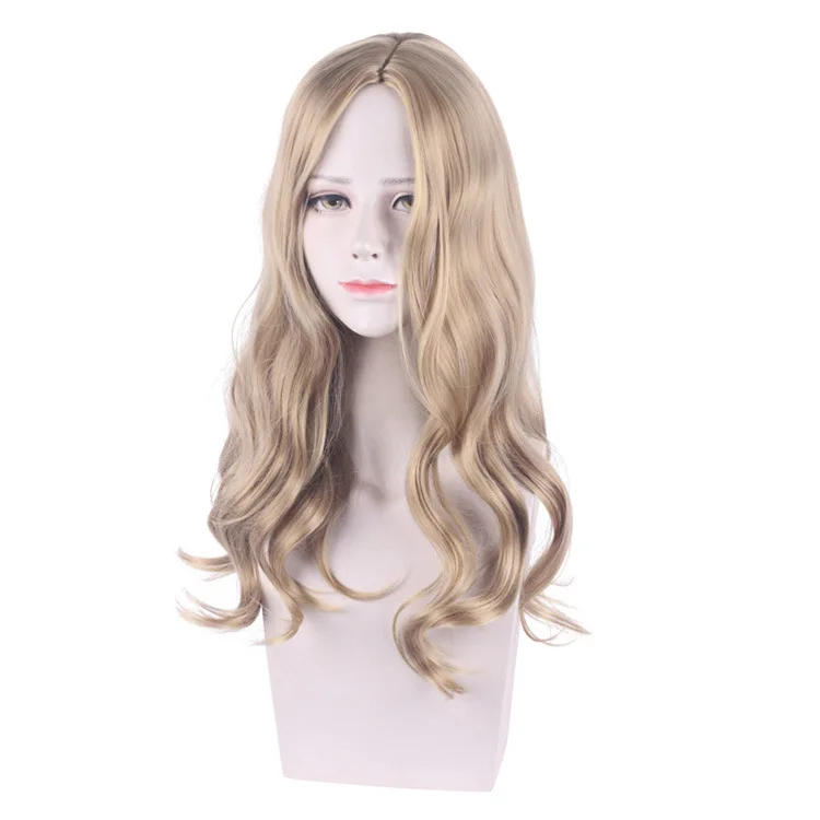 Parrucca da personaggio cosplay Bela/Beila di media lunghezza ondulata giallo brunastro stile corto e riccio