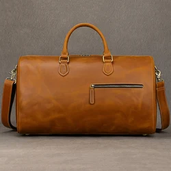 Mala de viagem de couro masculino Crazy Horse, tamanho grande, 100% Cowskin, mochila, bolsas masculinas, bolsa de negócios, voos