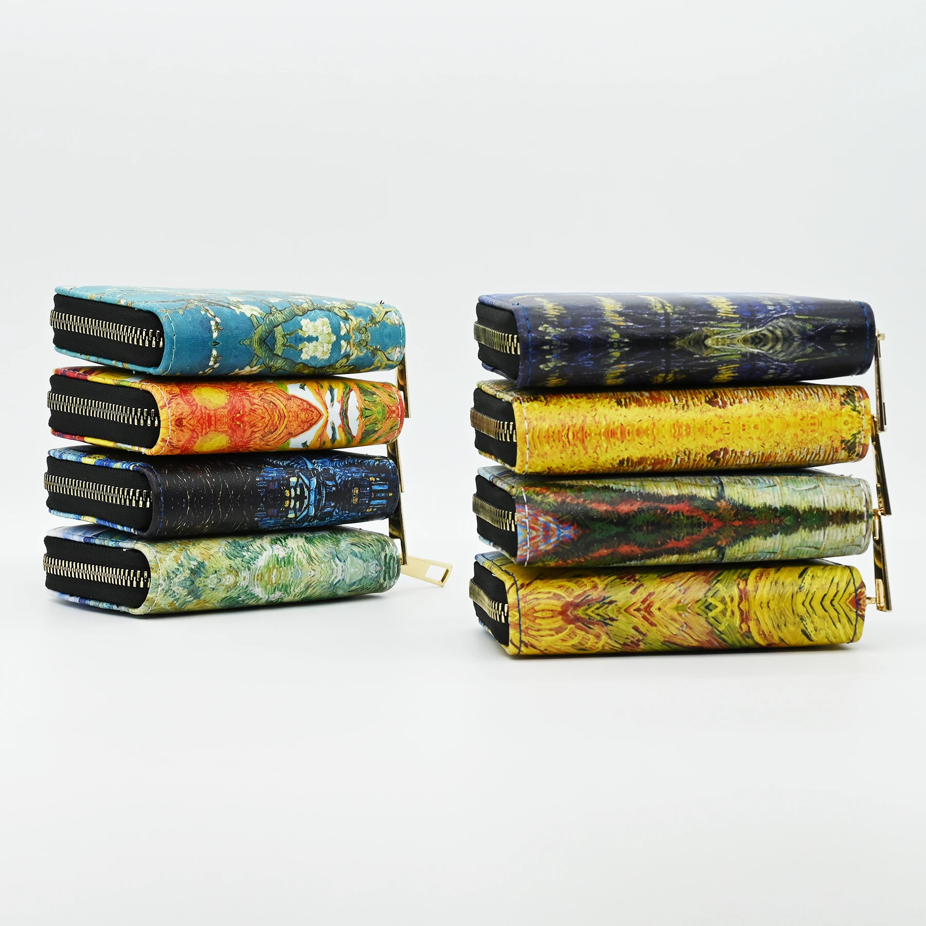 One-Piece 11-Card Slot Large-Capacity Card Holder Van Gogh Starry Sky Convenient Id Coin Purse