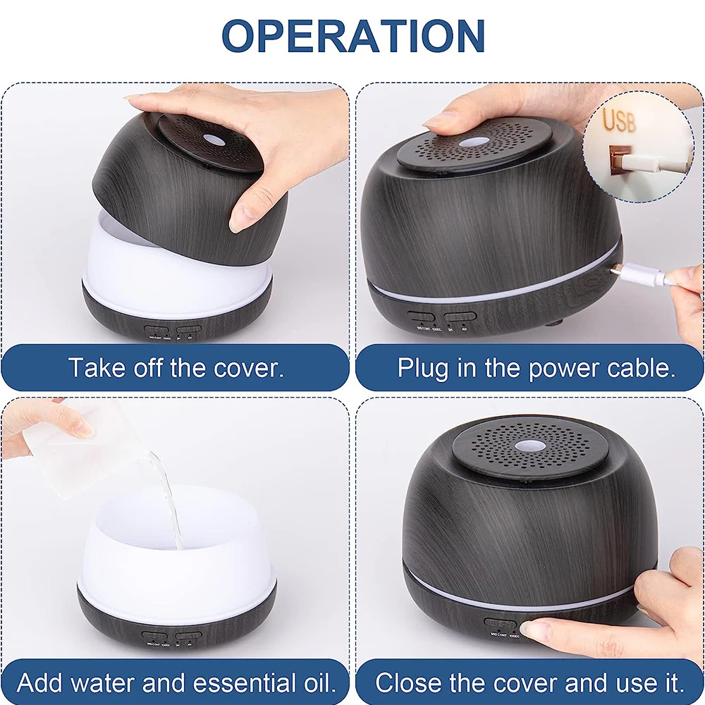 Diffusore di oli essenziali aromatici da 300ML diffusore per aromaterapia a nebbia fredda con venature del legno da 8 ore con telecomando 7 colori che cambiano luce