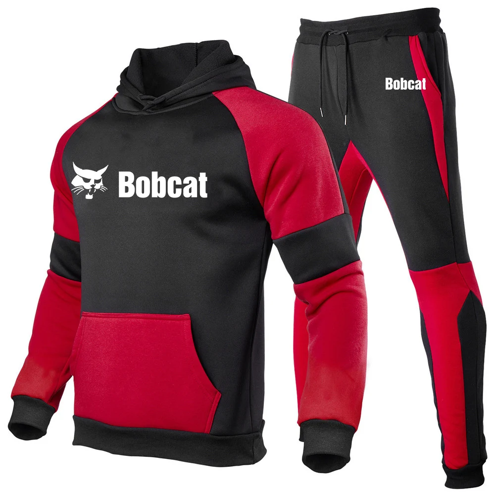 Bobcat Heavy Equipment Printed Men's Long Sleeves Gradient Hoodies Casual Jacket Sport Coats+Pants Comfortable Two Pieces Suits