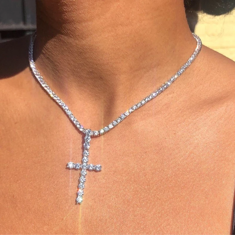 Exquisite Crystals for Cross Pendant Necklace Holy Crystals for Cross Pendant with Rhinstone Chain Gift for Valentine's