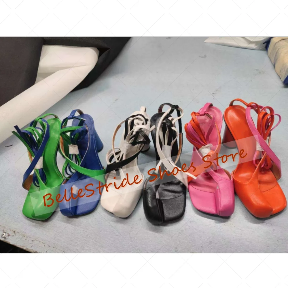 

Pink Toe Clip Cross Tied Sandals Matte Leather Women Shoes Chunky High Heels Party Banquet Dating 2025 Zapatos Para Mujere