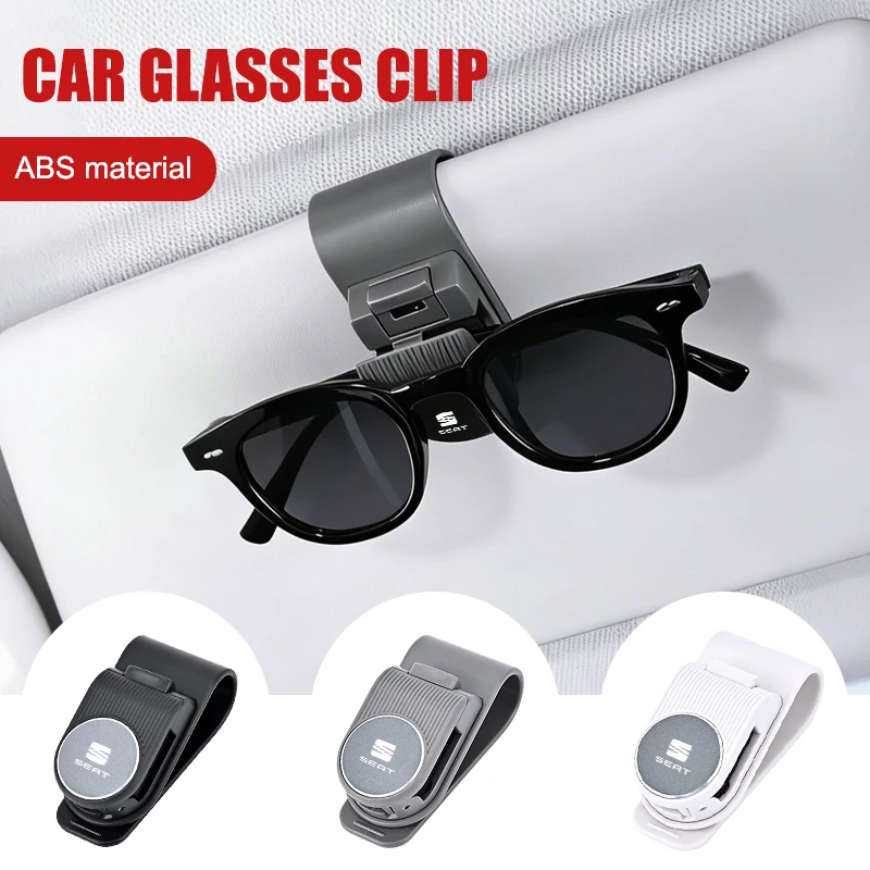 

Car LOGO Sun Visor Glasses Holder Clip Organizer Universal Auto Accessories For Ibiza Leon MK2 MK4 Alhambra Altea Toledo Ateca