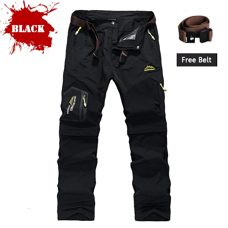 Pantalones de Trekking para hombre, pantalón de secado rápido transpirable para acampar, pantalones cortos extraíbles para senderismo, caza y pesca, cinturón gratis