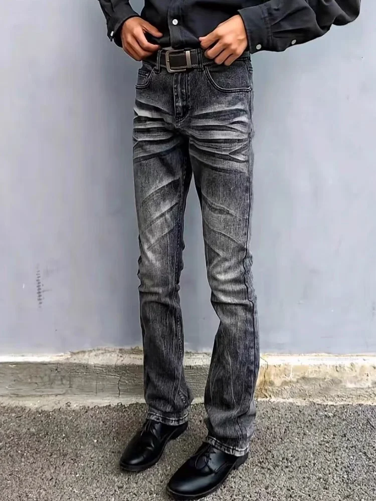 

2026 American Retro Y2K Style Washed Black Grey Slim Stretch Jeans Pants For Men Clothing Straight Cleanfit Luxury Long Trousers
