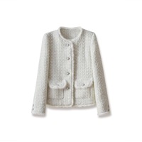 High-Quality Autumn Winter White Feathers 2022 New Tweed Temperament Ladies Slim  Single Breast Roupa Por Cima Jacket