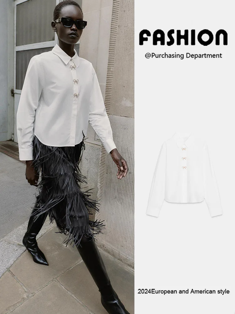 Winter 2025 New Women's irt Versatile Long Sve Silk Jewelry Button Decorated Simple Match All Seasons 8372308 250