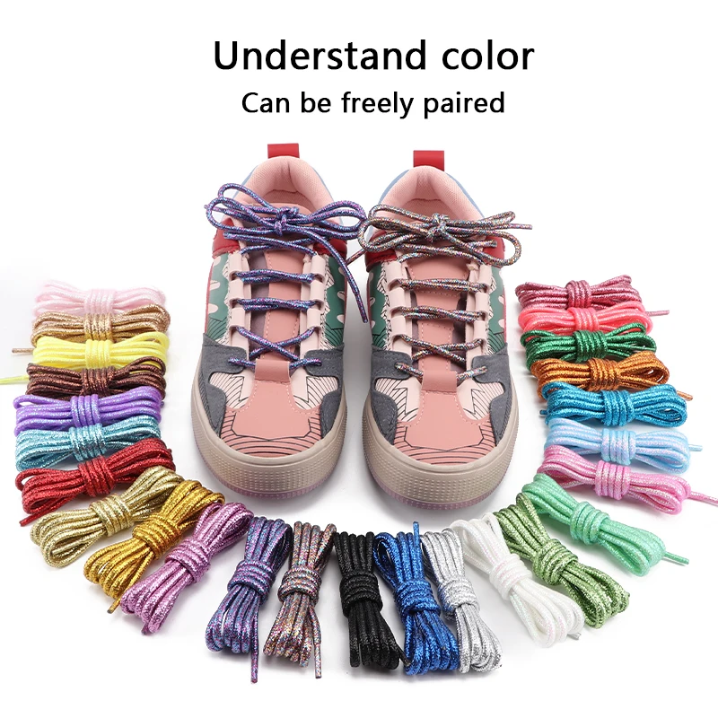 New Round Glitter White Colorful Lurex Shoelaces Trendy Bright Shoelaces Sneaker White Casual Sports Leather Running Shoes Laces