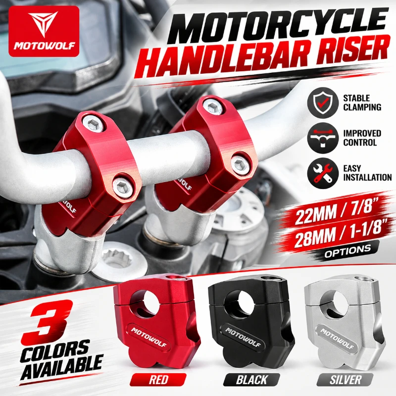 MOTOWOLF 22mm/28mm Motorcycle Handlebar Riser Motocross Handlebar Heightening Clamp Mount Pit Bike Motorbike Accessories