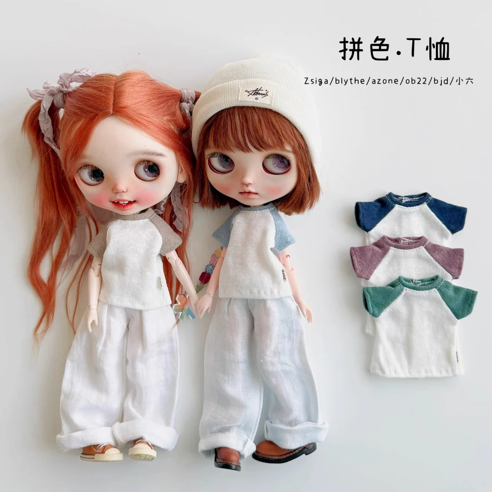 【30days Made】No Figure Female Doll's Clothing Accessories Color-blocked Short Sleeves Striped Short Sleeves Fit Action Figure