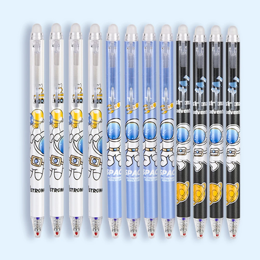 6 Pcs Cartoons Astronaut Neutral Erasable Pen 0.5mm Blue Black Ball Pens Washable Handle School Office Supplies Kids Stationery