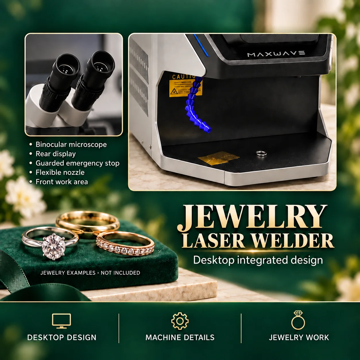 Jewelry Laser Welding Machine with Rear Display and Binocular Microscope for Benchtop Jewelry Repair and Daily Workshop Use