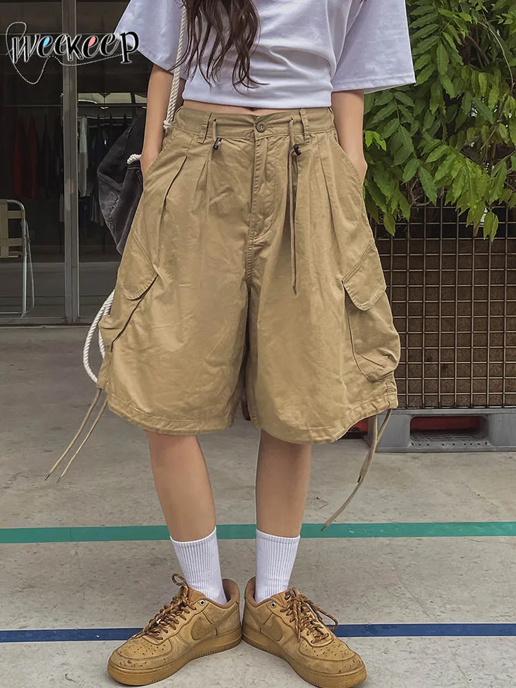 

Weekeep Big Pockets Patchwork Denim Shorts y2k Streetwear Baggy Low Rise Cargo Jeans Korean Fashion Ladies Vintage Trousers New