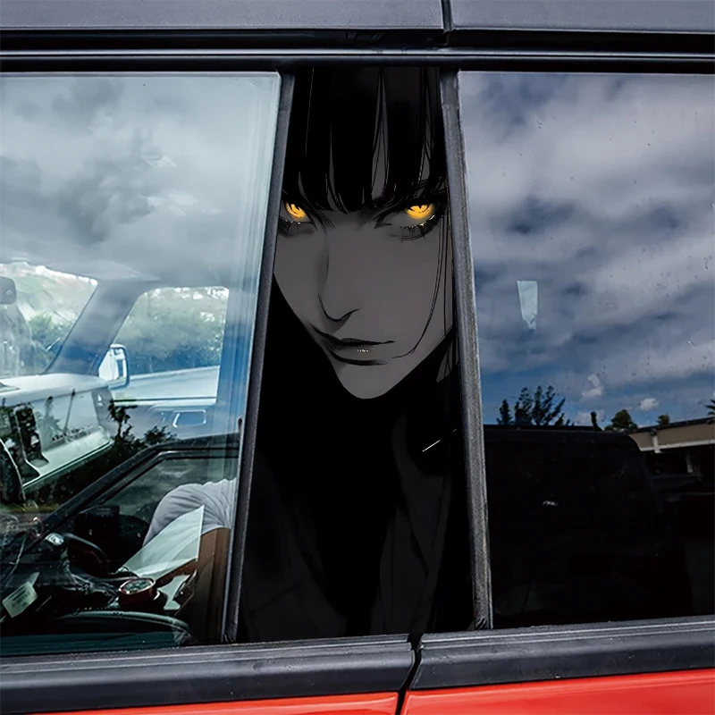 

2 pieces car center pillar stickers Cool Stern Girl Scratch-resistant protective film