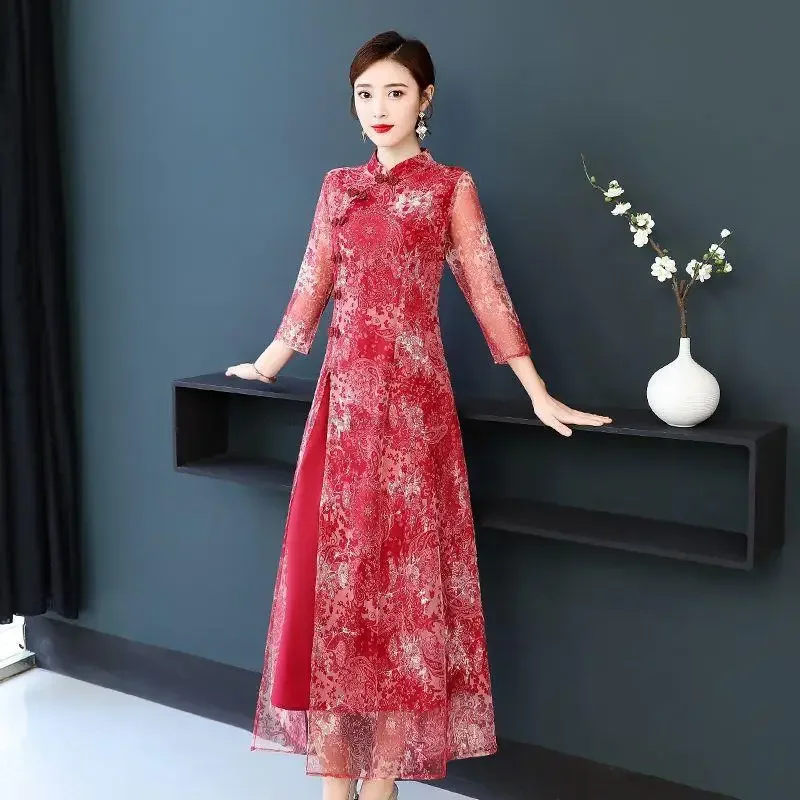 Chinese Retro Dress Satin Cheongsam Qipao For Women Chinese Traditional Dress Oriental Asian Year Wedding Gown Oriental Dress P1
