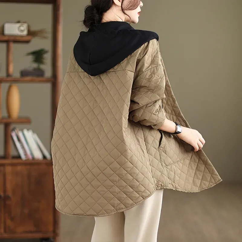 Herfst Winter Nieuwe Katoenen Korte Jas Vrouwen Parka Mode Color Blocking Capuchon Valse Twee Stukken Warme Losse Gewatteerde Jas T1671