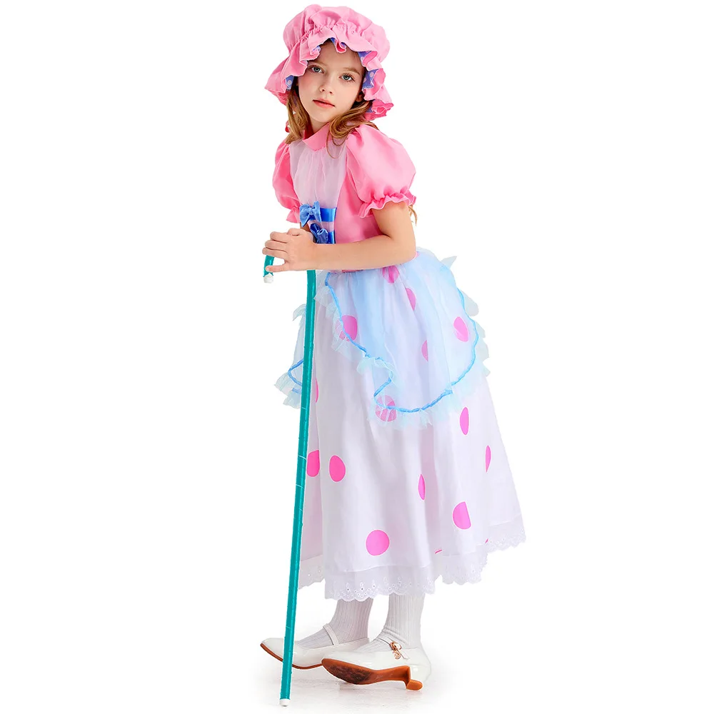 Halloween Children Anime Cartoon Pink Polka Dot Princess Cosplay Costumes Kids Girls Maid Lolita Performance Dress Up Outfit