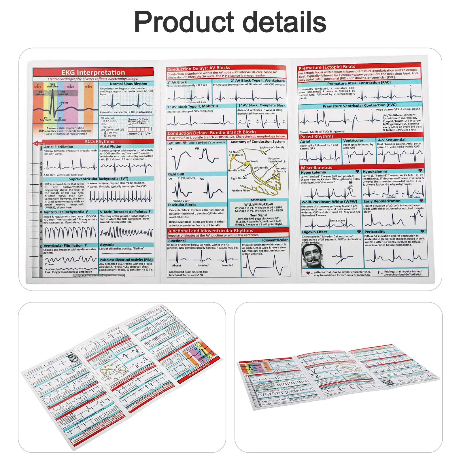 Double Sided Pocket Cards for Interpretation and 12 for ecg Analysis with Horizontal and Vertical Layout Reference Guide