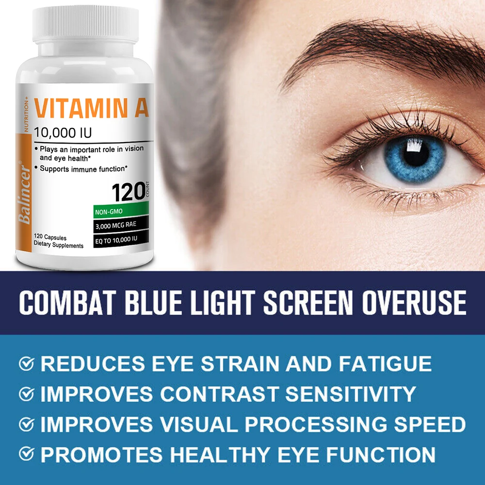 High Potency Vitamin A 10000 IU Supplement Premium Non-GMO Formula Capsules for Healthy Vision, Immune System & Skin Support