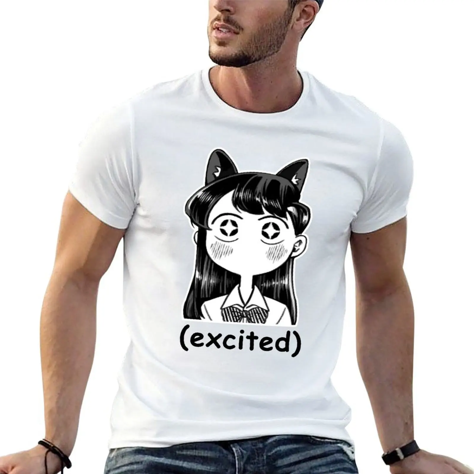 Funny Manga Excited Neko Komi San Meme T-Shirt cute tops graphics tee shirts for men